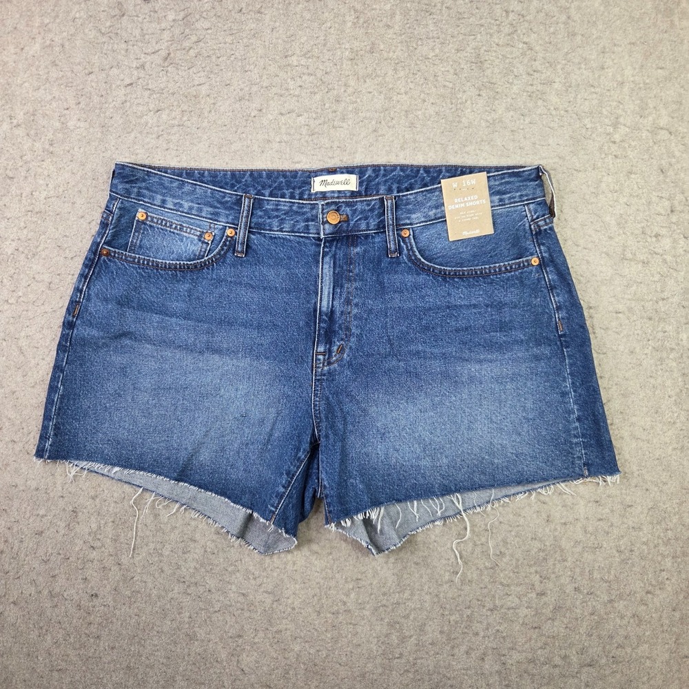 Madewell Cut Off Relaxed Denim Shorts Womens 16W Blue Meidum Wash NEW